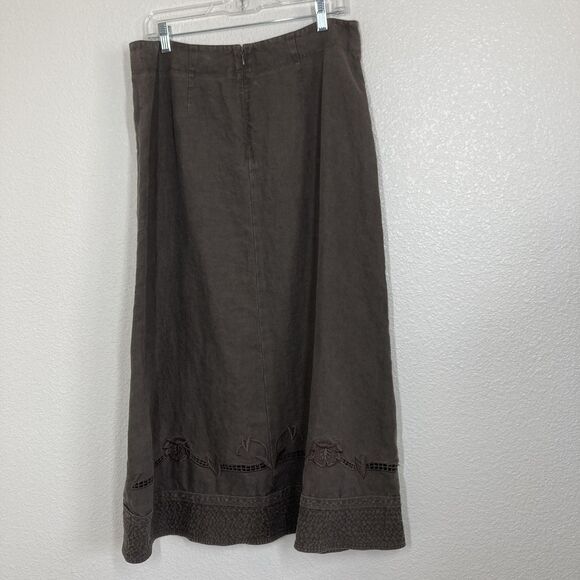 Cabi Skirt Womens 10 Brown Linen Embroidered A-Line Floral Boho Midi Style 463 - Picture 2 of 14